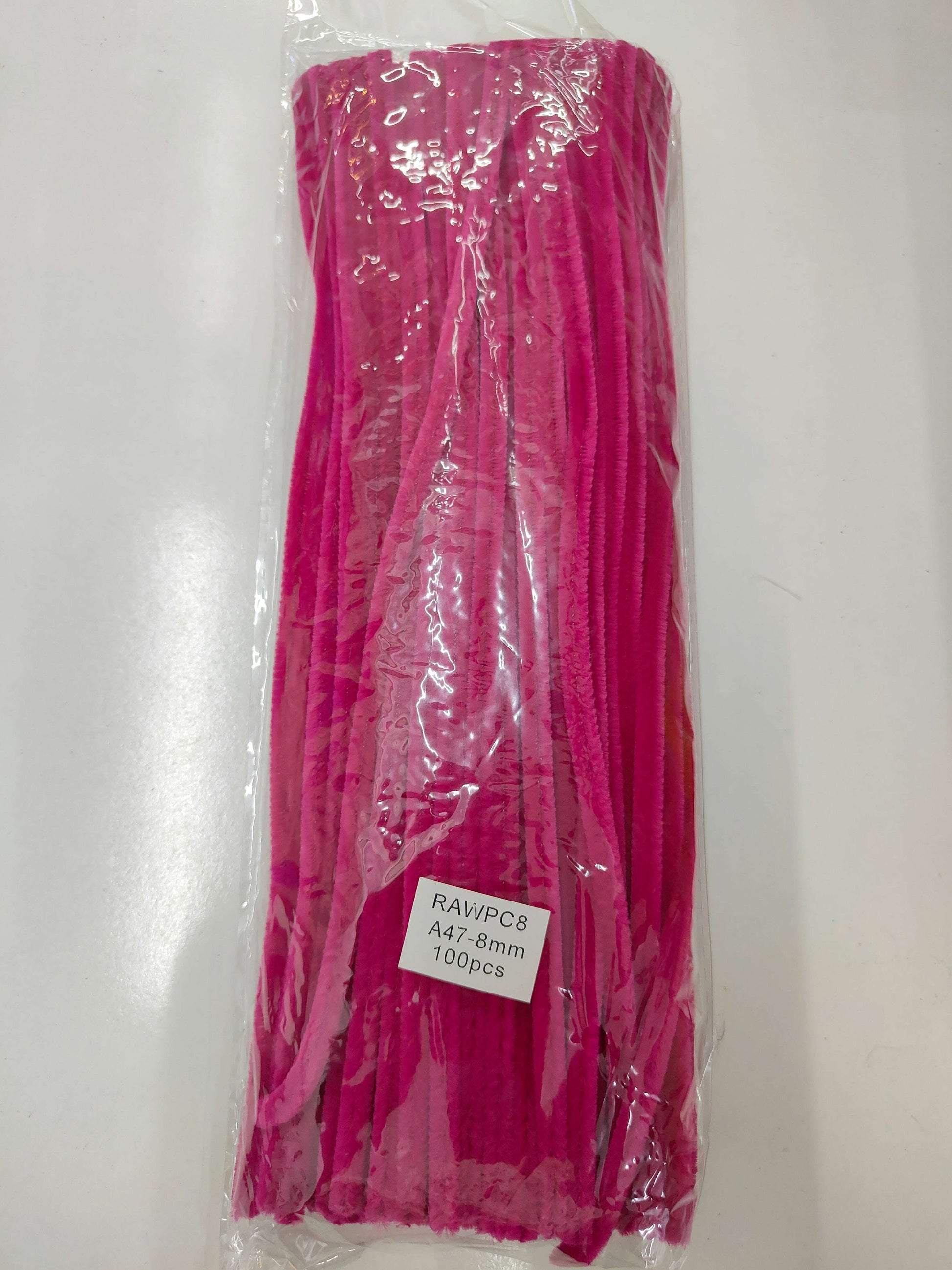 Magenta pink pipe cleaners plain pack, 100 pcs, crimped chenille sticks in a sealed bag
