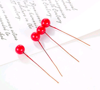 12mm red faux ball topper pins, 10-piece set with glossy round balls on stems