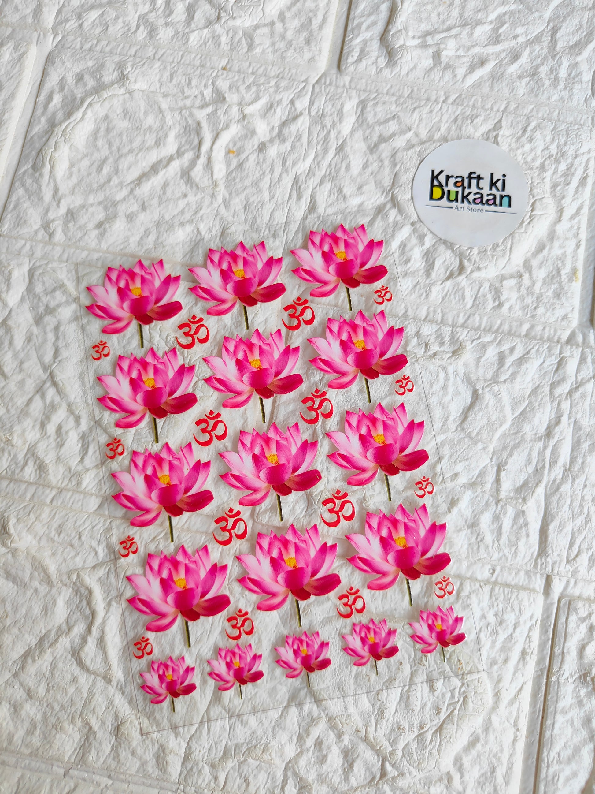 Peel-off sticker sheet with pink and magenta flower decals
