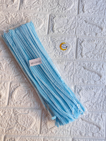 Pipe cleaner plain pack of 100, sky blue pipe cleaners in clear wrapper