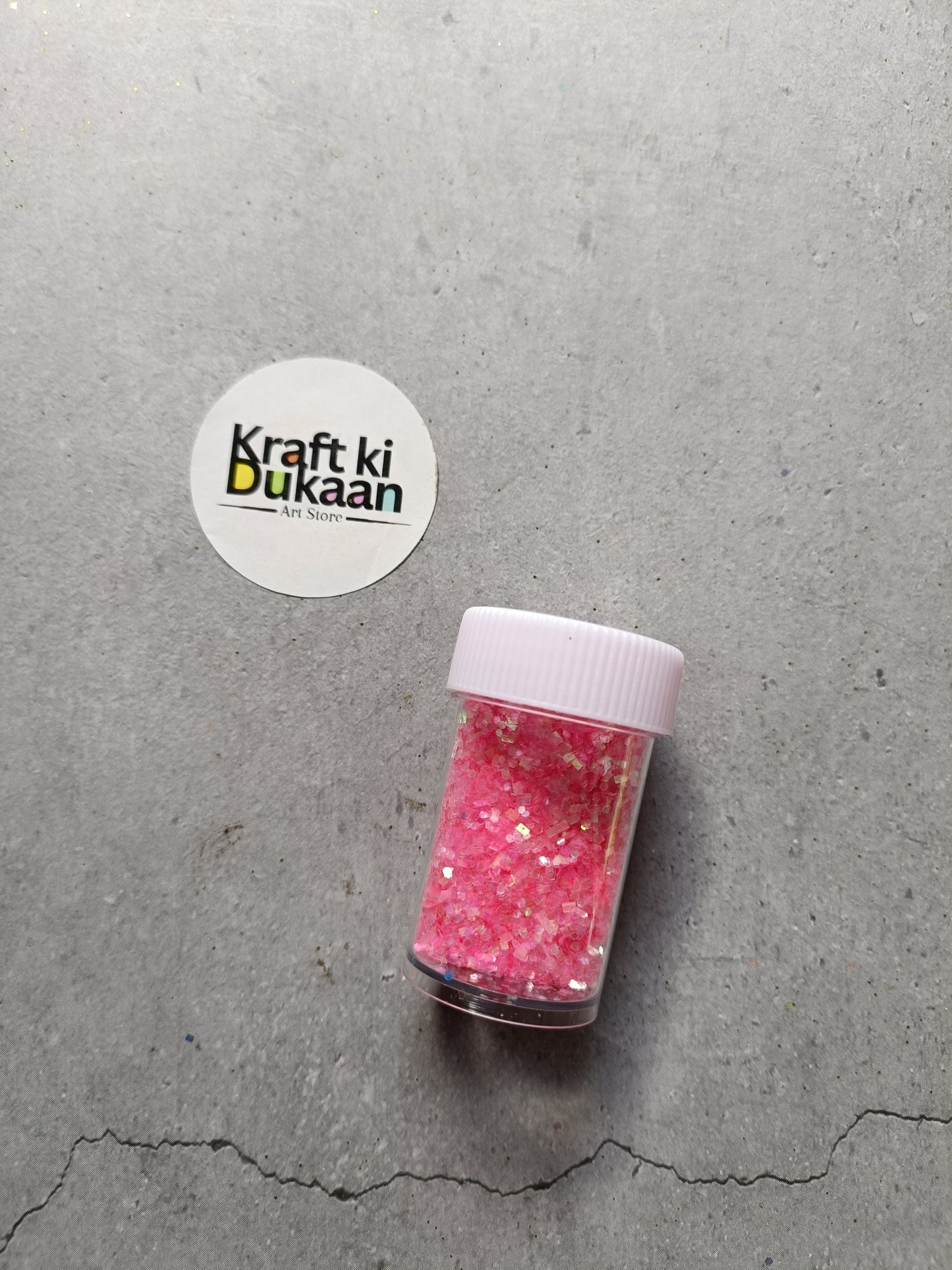 Pink holo glitter jar with white ribbed lid