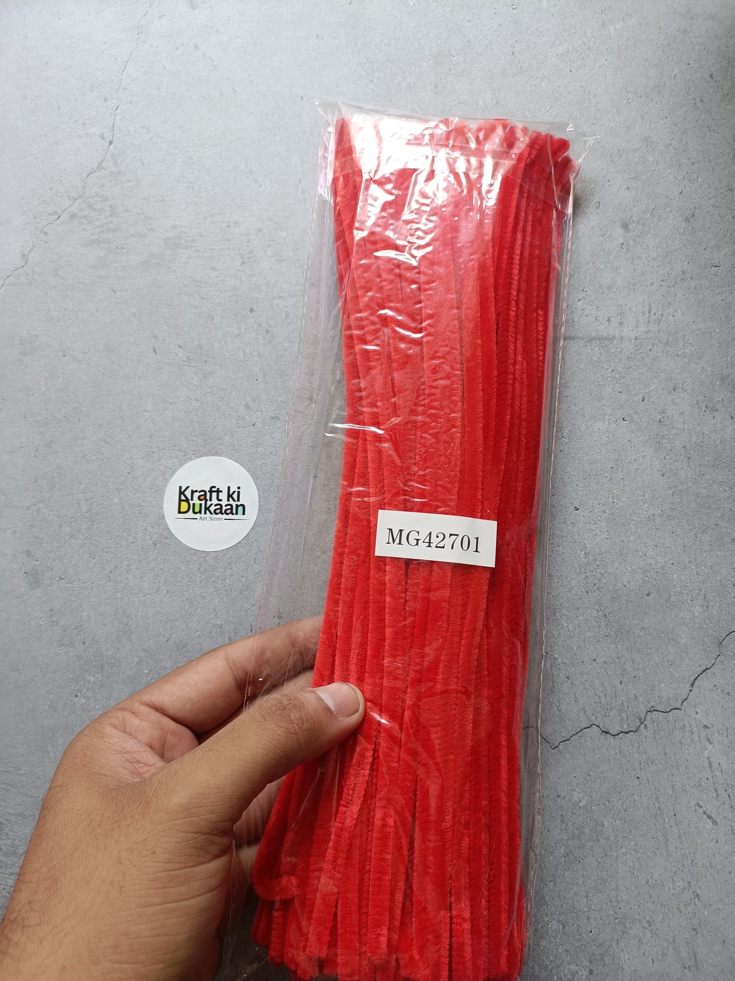 Pipe cleaner pack of 100, plain coral-red chenille sticks in a sealed bundle
