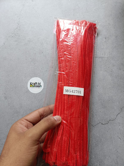 Pipe cleaner pack of 100, plain coral-red chenille sticks in a sealed bundle