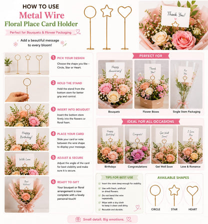 Gold metal wire place card holders with round loop top, standing style