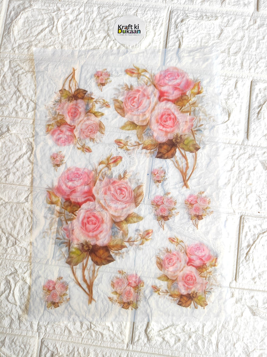 A4 floral insert sheet with pink and peach roses and small blossoms