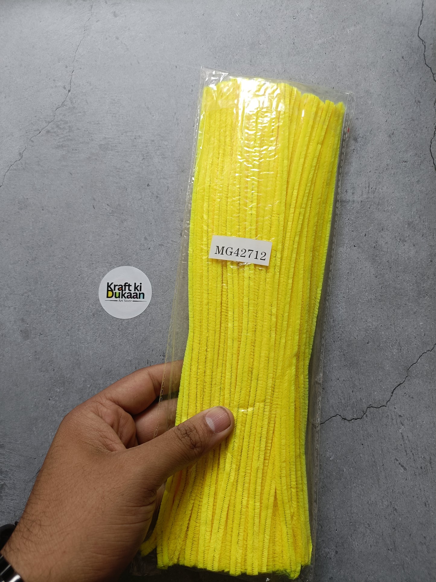 Pipe cleaner pack of 100, plain yellow chenille sticks in a sealed bundle