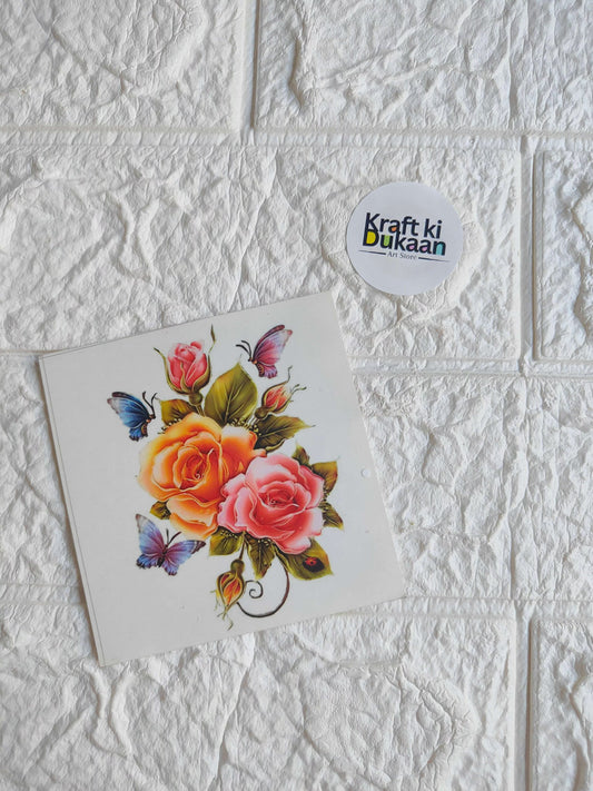 Mini sticker sheet with colorful roses and butterflies, square sheet