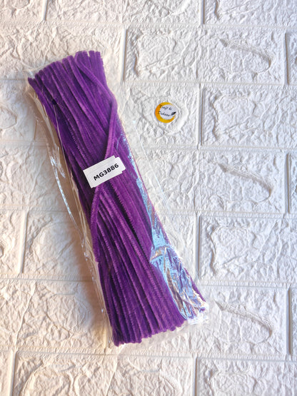 Violet purple pipe cleaners plain pack, 100 pcs, crimped chenille sticks in sealed packaging