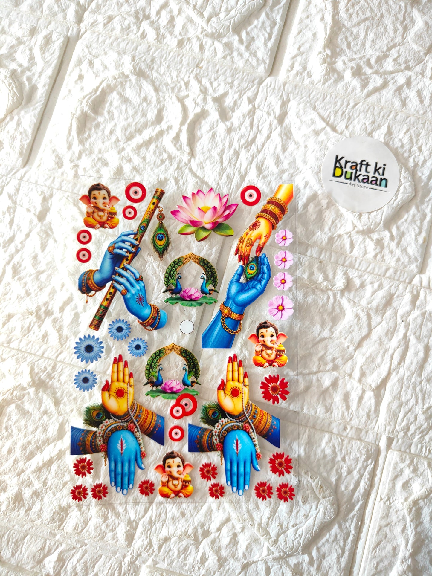 UV DTF peel-off sticker sheet with colorful illustrated religious motifs