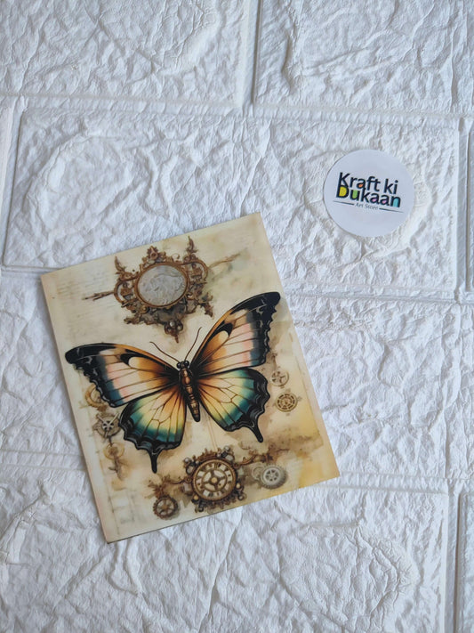 Mini colour sticker sheet with colorful butterfly and vintage clock/gear designs