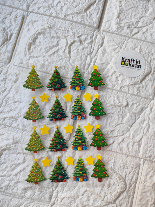 Peel-off sticker sheet with Christmas trees and gold star stickers