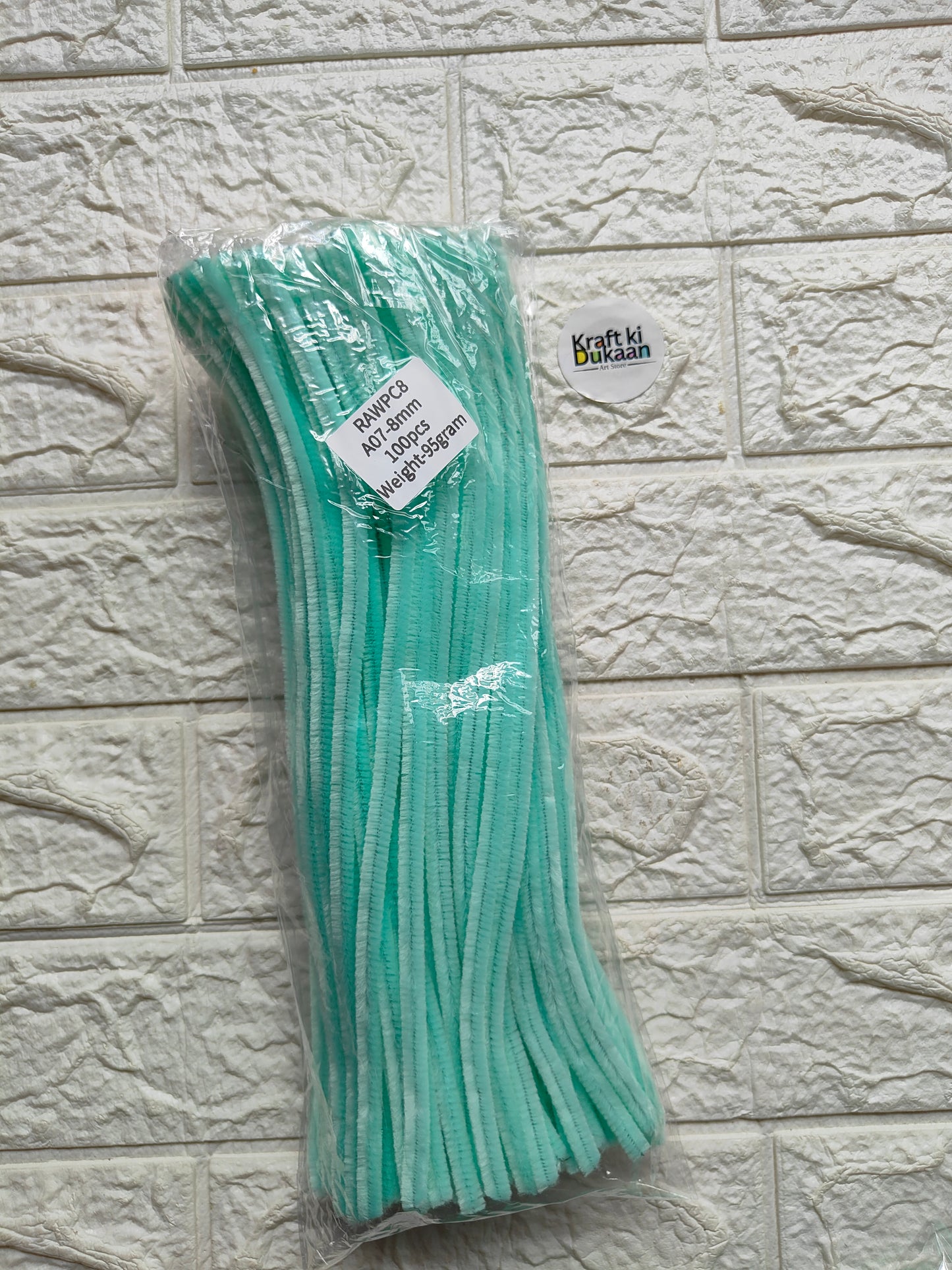 Aqua blue pipe cleaner stems, plain, 8mm, sealed pack of 100 A1
