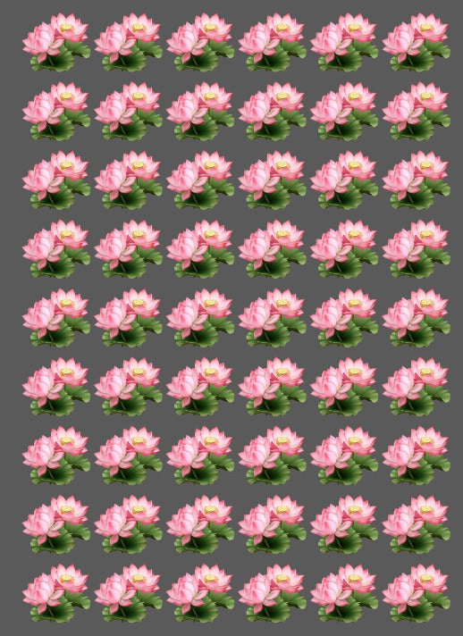 Peel-off sticker sheet with repeated pink flower decals, UV DTF style