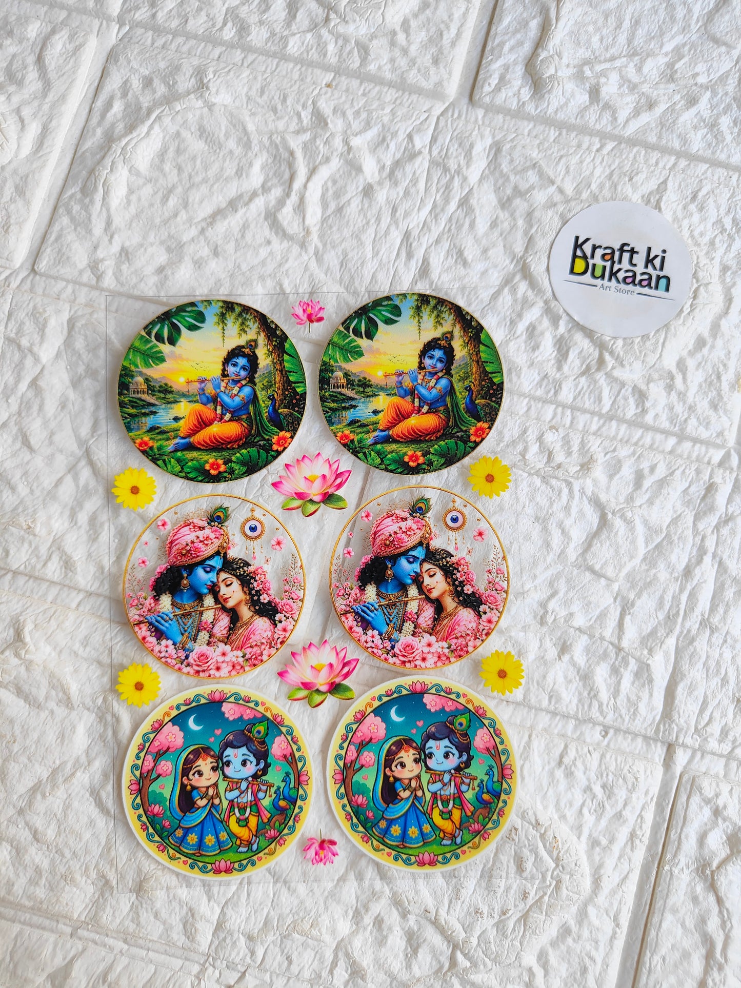 UV DTF peel-off sticker sheet with six circular fairy girl designs