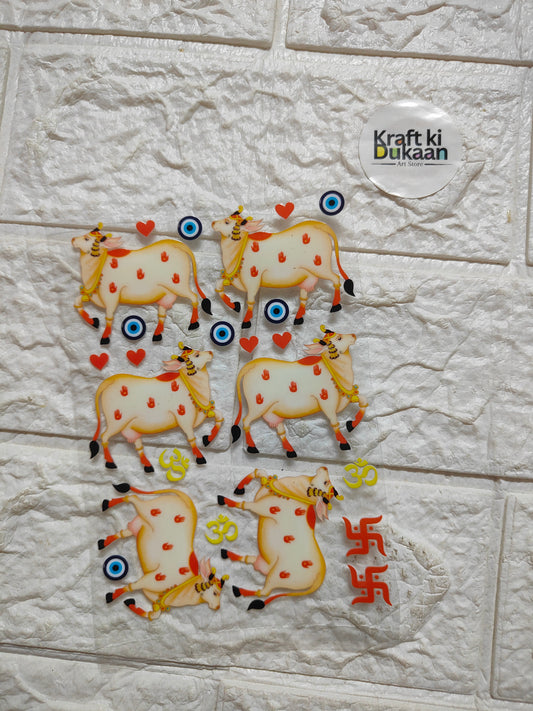 Peel-off sticker sheet with cartoon horse figures and red heart evil-eye icons
