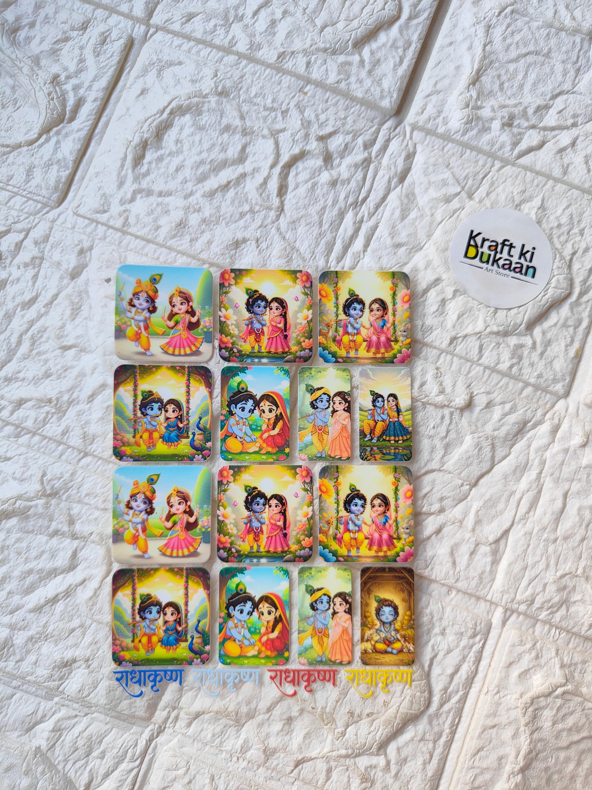 UV DTF peel-off sticker sheet with colorful cartoon girl and boy square stickers