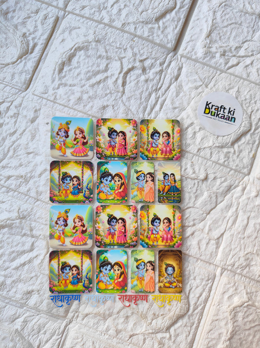 UV DTF peel-off sticker sheet with colorful cartoon girl and boy square stickers