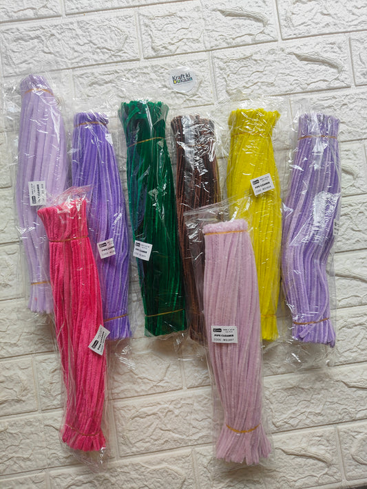 Color assortment of pipe cleaner bundles in clear packs, multiple twisty chenille sticks