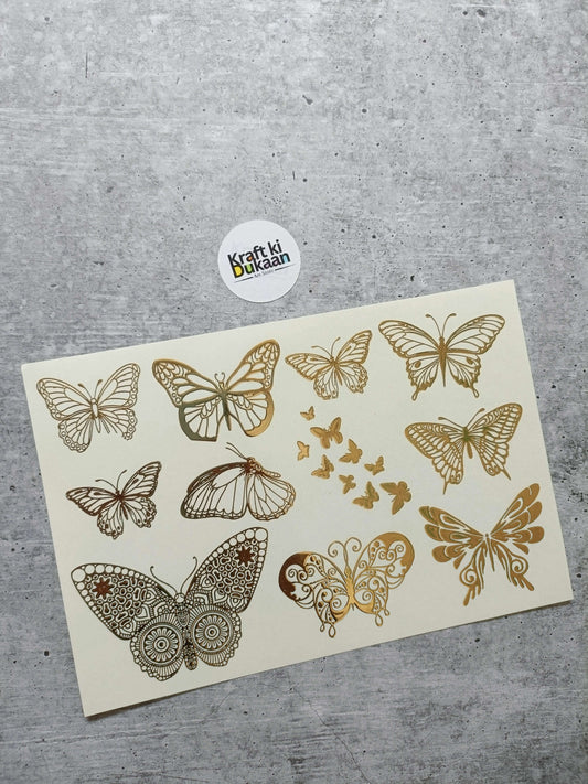 A5 gold embossed butterfly sticker sheet with multiple ornate butterfly designs