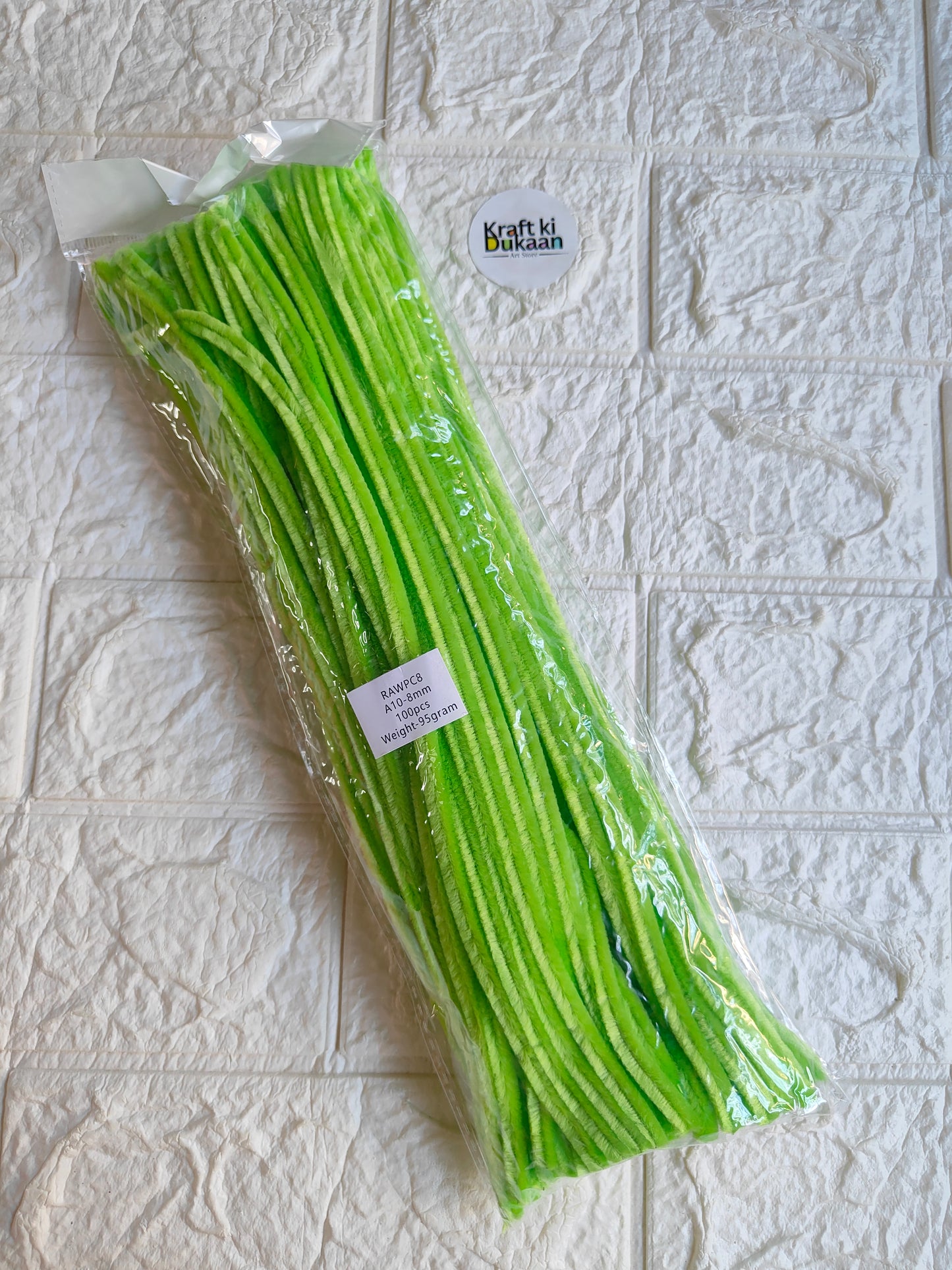 Plain 8mm pipe cleaners, pack of 100, bright lime green