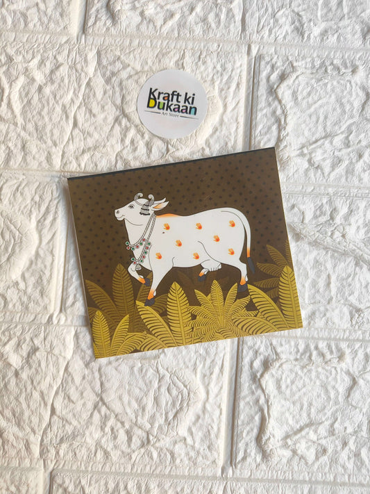 Mini colour sticker sheet with white dog, orange dots, and yellow leaf pattern