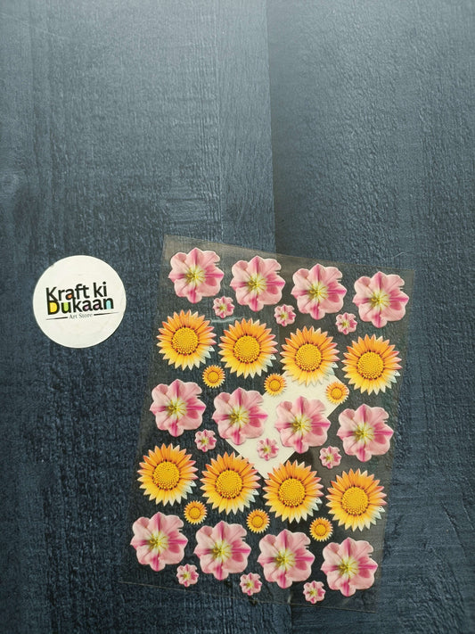 UV DTF Peel off sticker sheet J36, yellow sunflowers and pink flowers pattern