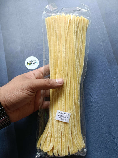 Pipe cleaner plain pack, pale yellow, 8mm, 100 pcs in clear bag