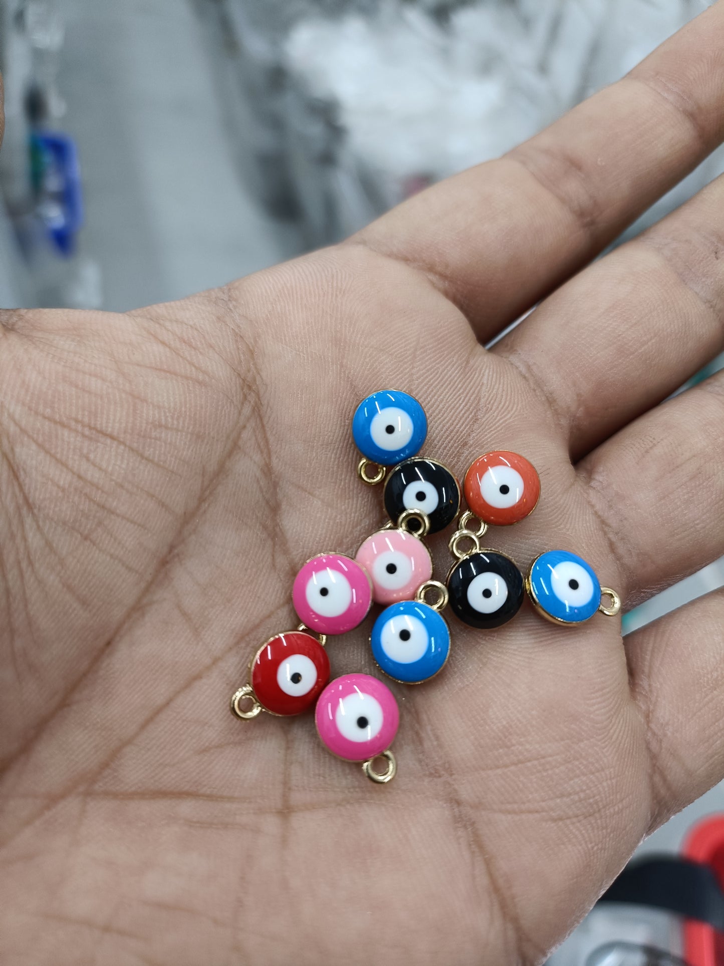 Small evil eye pendant mix pack of 10, round enamel charms with colored evil-eye faces