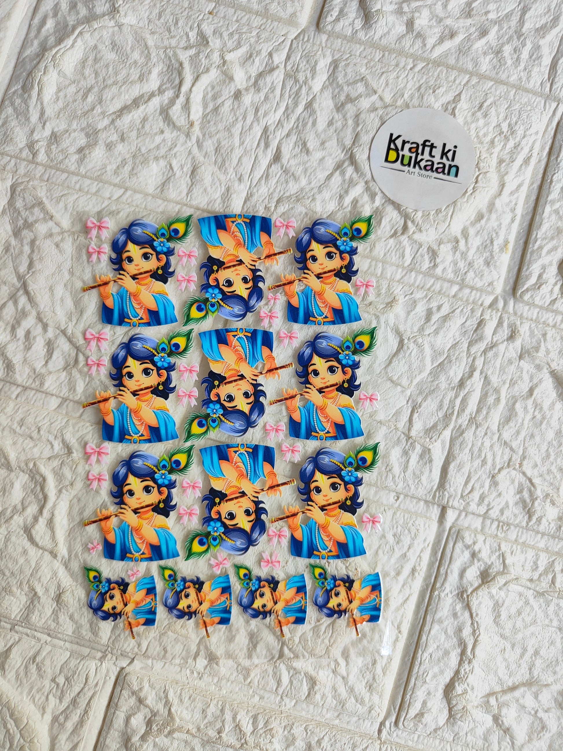 UV DTF peel-off sticker sheet with colorful cartoon character faces, multiple pieces