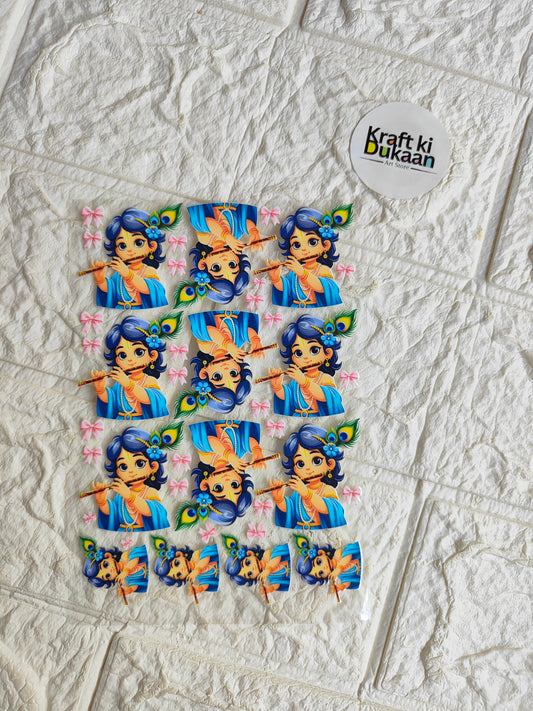 UV DTF peel-off sticker sheet with colorful cartoon character faces, multiple pieces