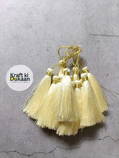 Silk tassel set, off-white tassels with gold cords and small bead caps
