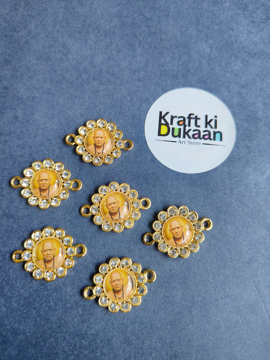 Rakhi bracelet pendant set of 6, gold-tone flower pendants with deity face center