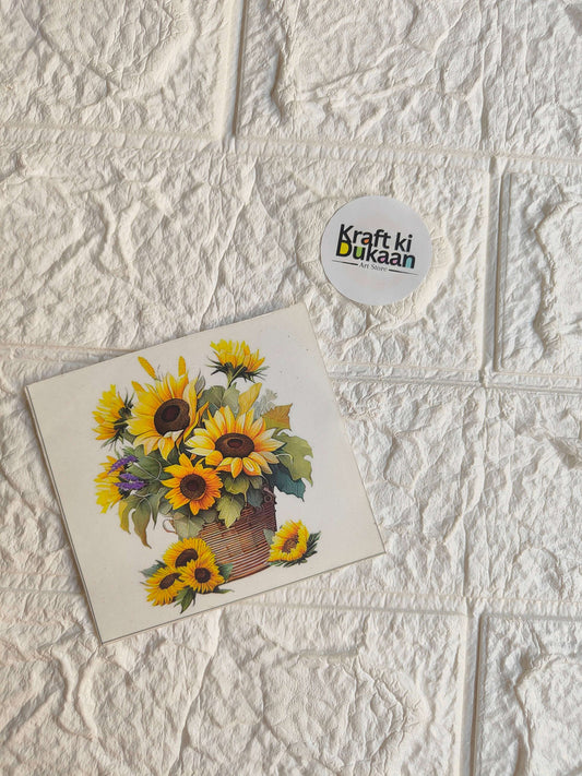 Mini colour sticker sheet with sunflower bouquet illustration on a white sheet