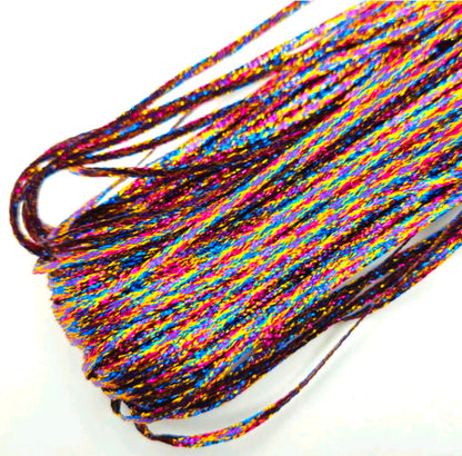 Shimmer metallic cord thread spool, rainbow multicolor glitter cord, 3mm thickness