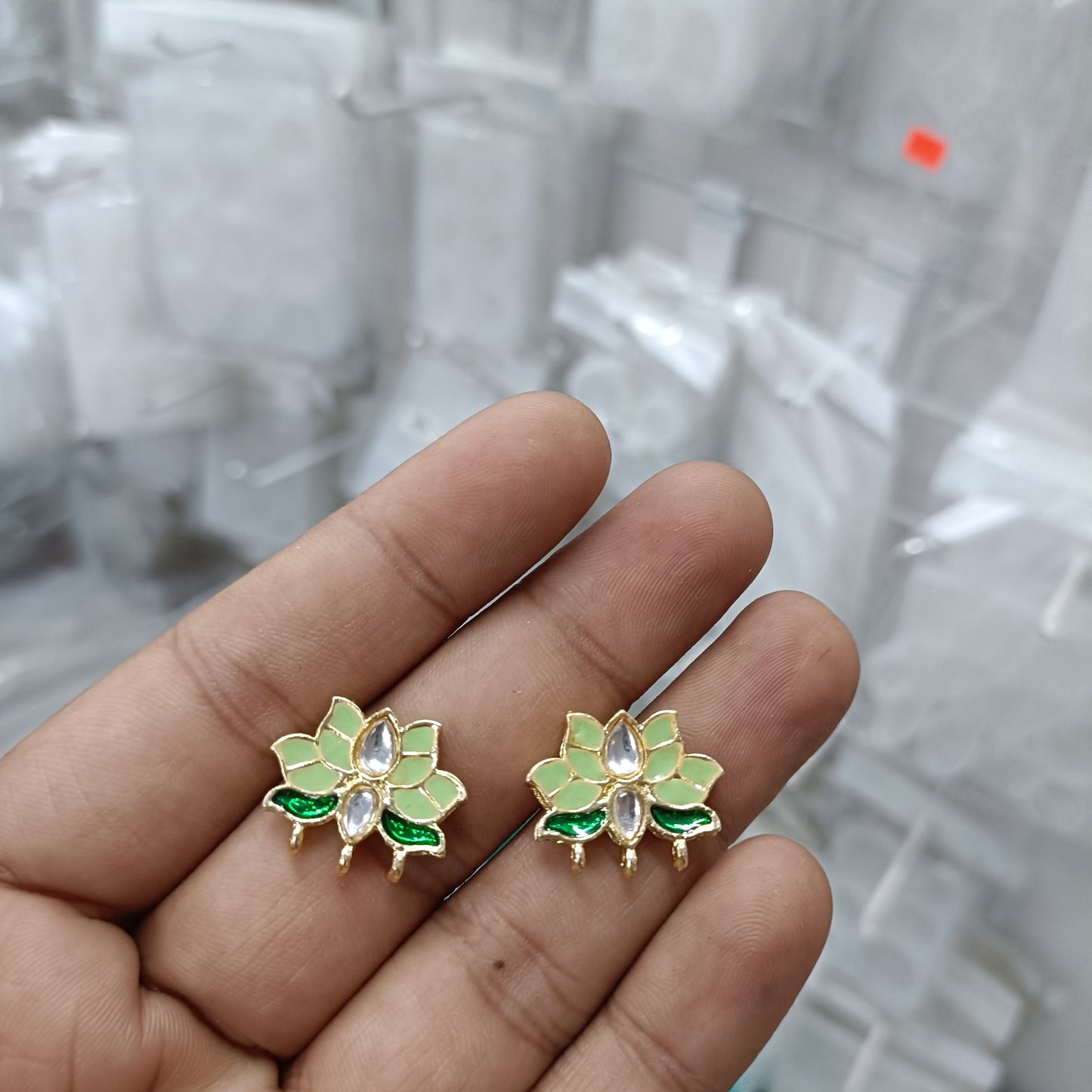 Metal Lotus Kundan Polki Beads Pack of 2 D9