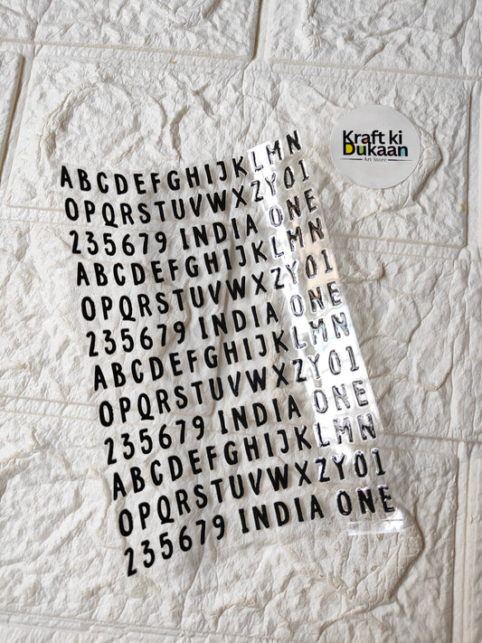 UV DTF peel-off sticker sheet J140, alphabet/number set with Kraft ki Dukaan logo
