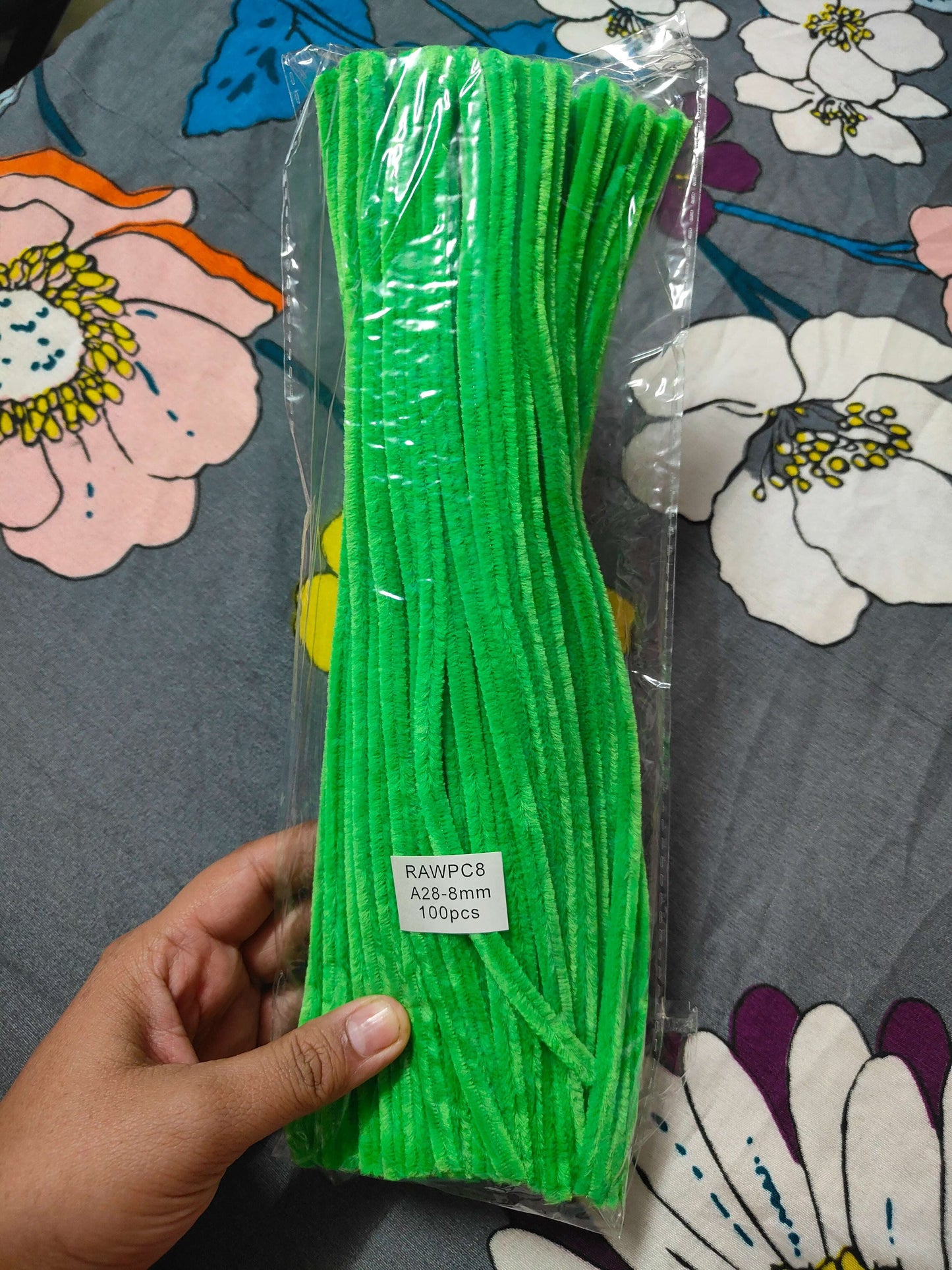 Pipe cleaners 8mm, parrot green plain set (100)