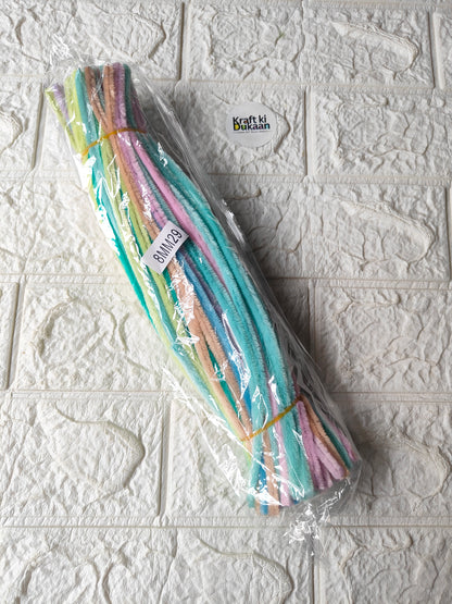 Multicolour 8mm pipe cleaners, 100-pack in crinkled plastic bag
