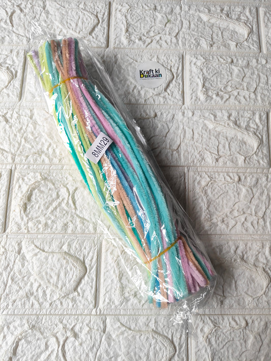Multicolour 8mm pipe cleaners, 100-pack in crinkled plastic bag