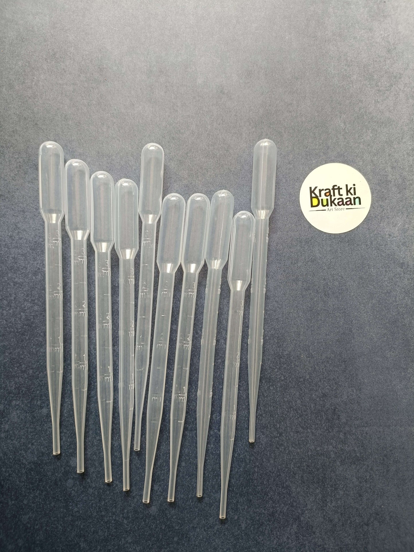 Set of 10 clear 3 mL dropper pipettes with measurement markings
