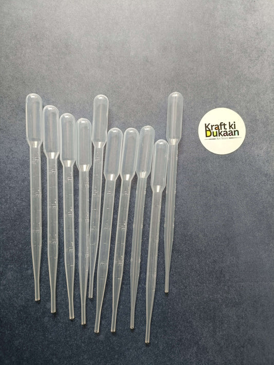 Set of 10 clear 3 mL dropper pipettes with measurement markings