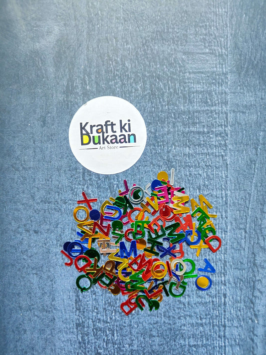 Alphabet sequin letters, multicolour 8mm, loose scattered pieces (A2)