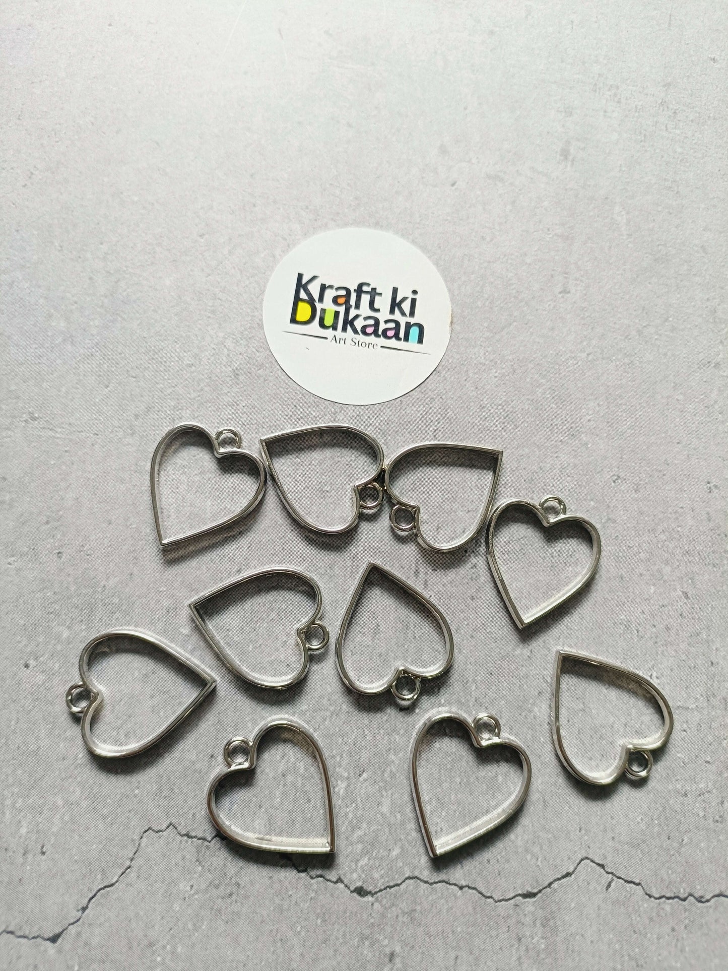 Small heart bezel pendant set, silver-tone, 10-pack