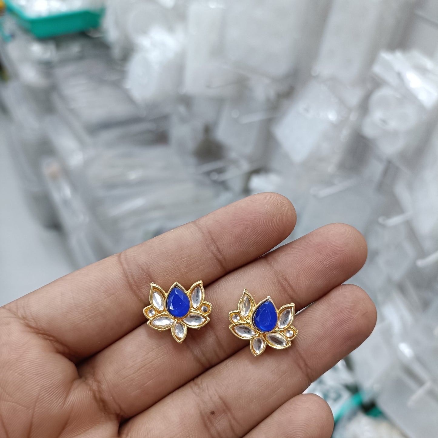 Metal Lotus Kundan Polki Beads Pack of 2 D8