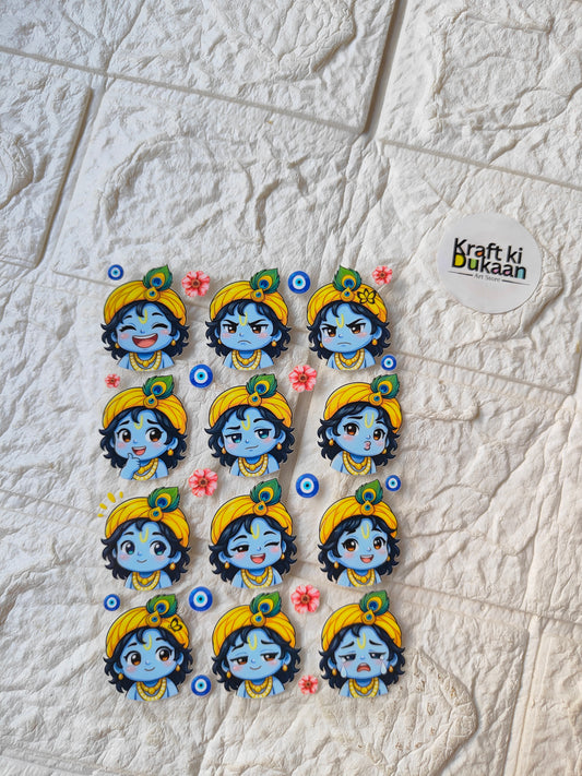 Cartoon girl peel-off sticker sheet with blue heads and flower accents