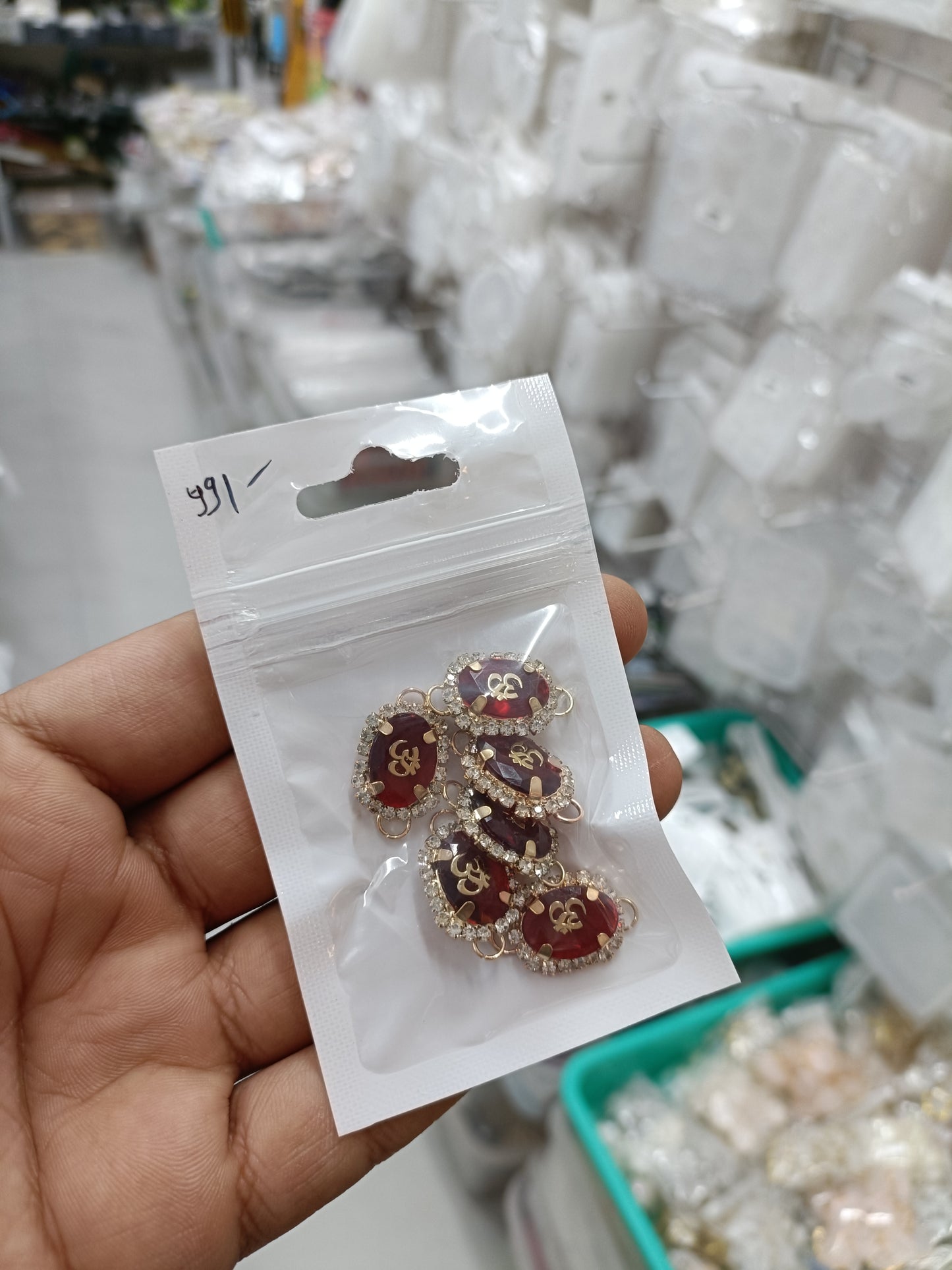 Rakhi bracelet pendant set of 6, maroon and gold decorative heart charms