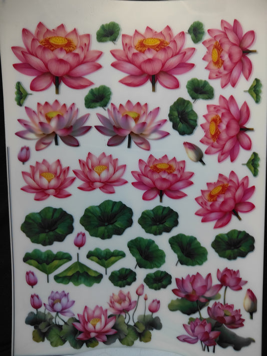 A5 insert sheet with pink lotus flower stickers and green leaves