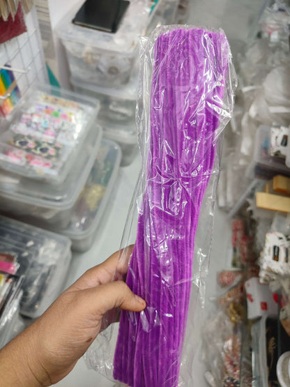 Purple regular pipe cleaners pack of 100, plain twisted craft stems in plastic sleeve