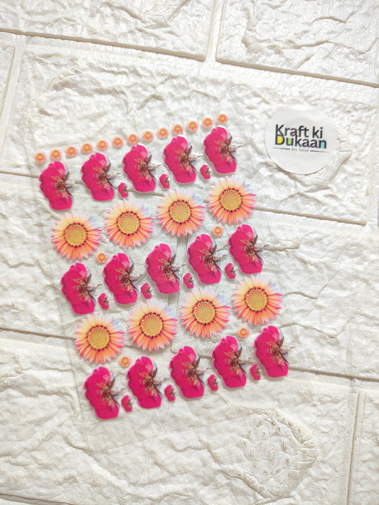 UV DTF peel-off sticker sheet with pink flower and butterfly designs