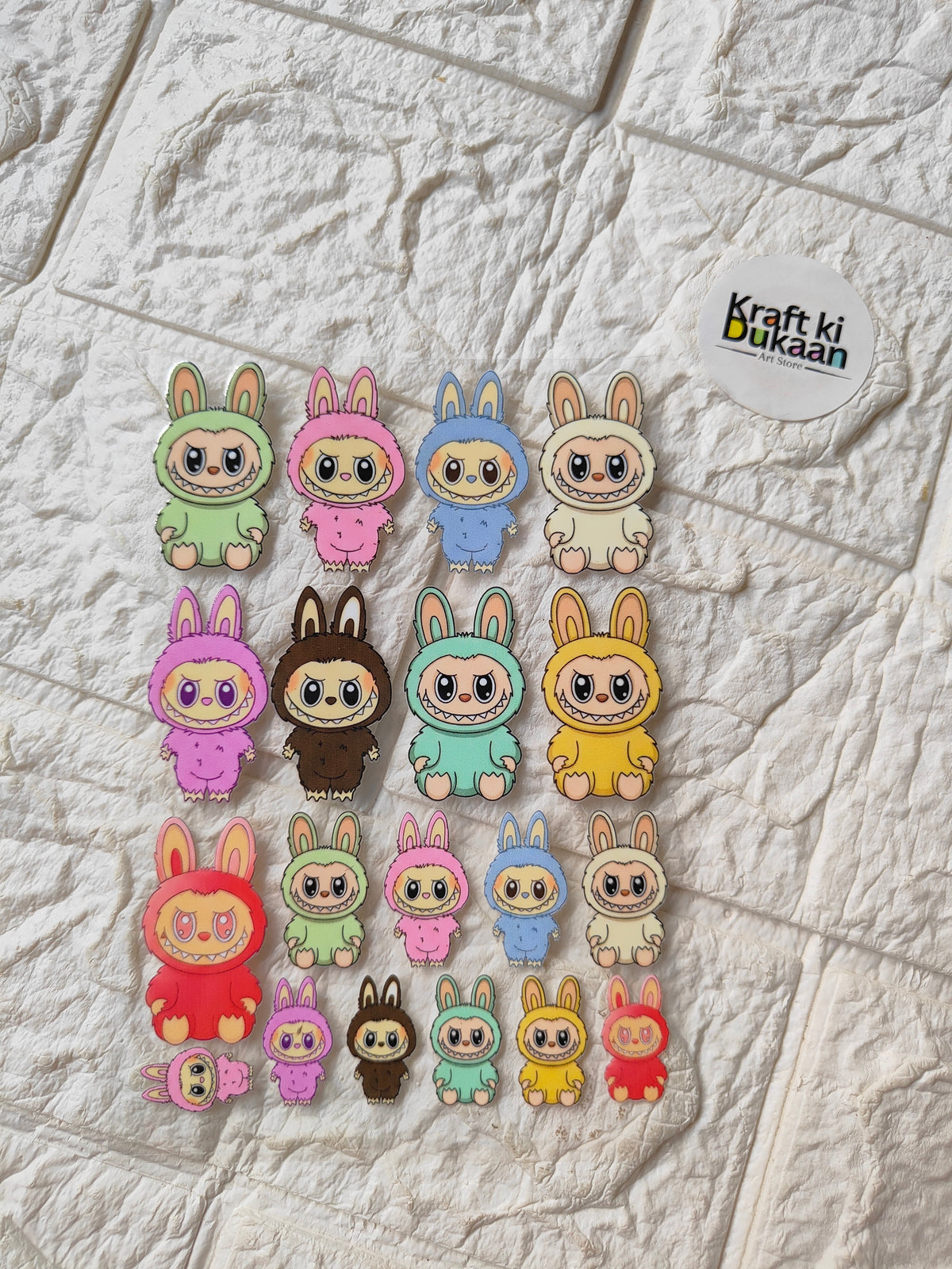 Peel-off sticker sheet with colorful cartoon bunny and animal face designs